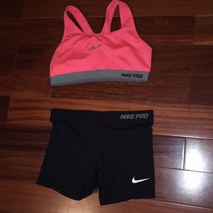 Nike pro sports bra and shorts